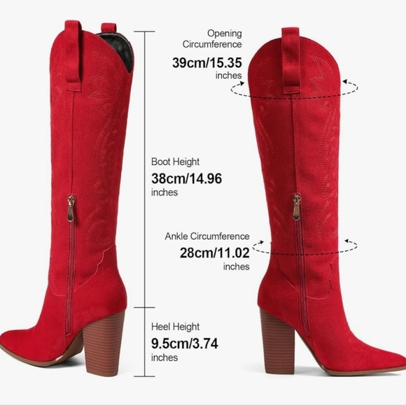 Red Suede Knee-High Boots - Picture 5 of 16